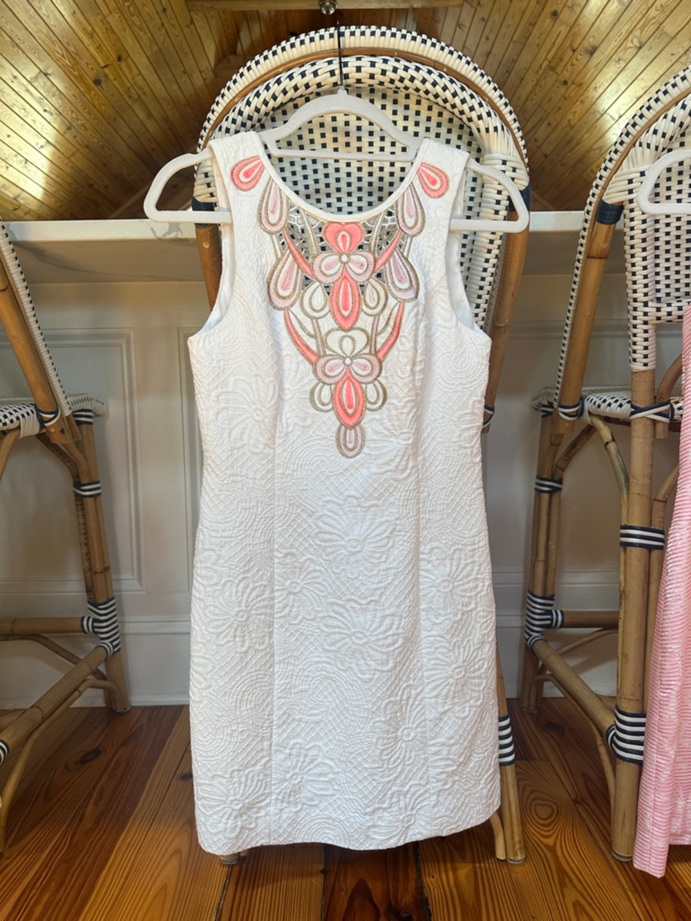 Lilly Pulitzer White Mini Dress with Coral and Pink Embroidery